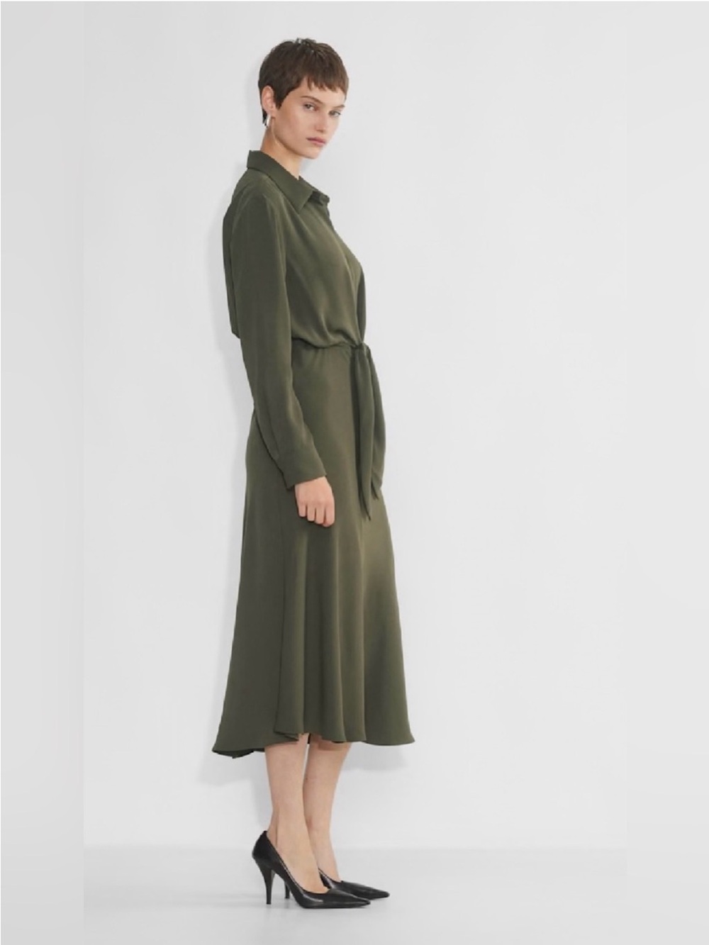 Aritzia Babaton Abby Olive Green Dress with Tie Waist